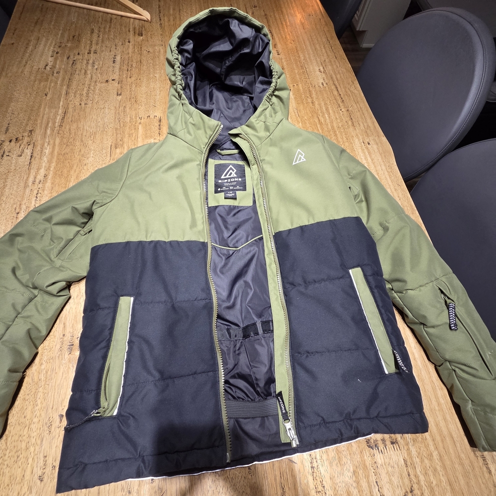 Kids Waterproof Green and Black Ripzone Hooded Jacket